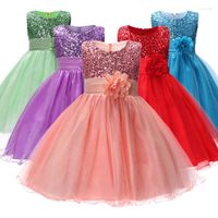 Девушка платья детские дети одеваются детские церемонии вечеринка летняя принцесса свадебные блестки без рукавода для девочек