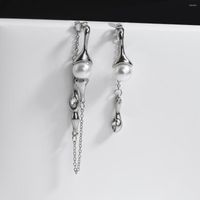 Brincos de bloqueio Lifefontier punk shinestone Pearl Tassel longo para mulheres jóias de gota de metal colorida de prata assimétrica