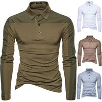 Polos masculinos outono e inverno masculino casual de mangas compridas camisa de costura de costura de contraste