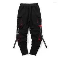 Мужские брюки Мужские черные карманные грузовые бои с карманами с пряжкой ремни техническая одежда Harajuku SweatWant Hip Hop Bunder