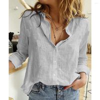Frauenblusen Frauenhemd 2022 Bluse Solid Color Casual Revers Lose Longeeved Leinen