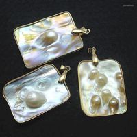 Pendant Necklaces 1pc Nature Oyster Pearl Pendants With Gold...