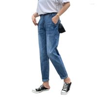 Frauen Jeans Frauen High Taille Plus Size Button Casual Denim Harem Hosen Blau grau 5xl 6xl 7xl 8xl