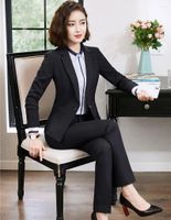 Kadınların İki Parçası Pantolon Resmi Kadın Pantolon Takımları Siyah Blazer ve Ceket Setleri İş Giyim Ladies İş Ofisi Üniforma Stilleri