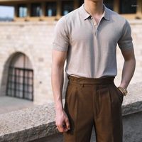 남성용 폴로 2022 여름 남성 패션 니트 셔츠 수컷 짧은 소매 단백질 단색 캐주얼 슬림 핏 테스 라펠 탑 A89
