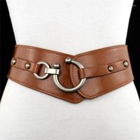 Cintos elásticos de moda cinta larga cinta vintage feminino de couro faux fivela de cor sólida cintura