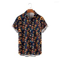 Мужские повседневные рубашки 2022 мода на гавайский хитрый дышащий дышащий отпечаток черепа пляжные вершины летние мужчины с коротким рукавом
