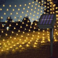 سلاسل Solar Garden Net Net Mesh Fairy Lights String في الهواء الطلق الستارة الخفيفة الفناء الخلفي فناء النجوم لحفل الزفاف