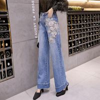 Frauen Jeans Yuzacdwx 2022 Mode Denim Weitbein Hosen Frauen Vintage Hosen Lady Casual 3D Stick