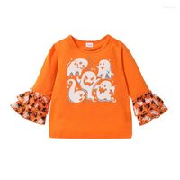 Chemises Toddler Baby Girls Halloween T-shirts à manches longues décontractées Imprimé fantôme