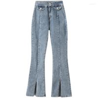 Frauen Jeans Split Frauen Frühlings- und Herbst-Hose hellblau ausgestattet, elastische Plus-Größe Knöchellänge Hosen