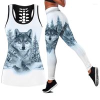 الدبابات النسائية Beautifull White Wolf 3D في جميع أنحاء المطبوعة Legging Hollow Tank Combo Suit Sexy Yoga Litness Summer Summer Women for Girl 02