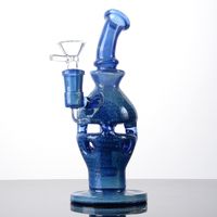 8 Zoll neue einzigartige Shisha Faberge Fabergei -Bongs Blaues Kopfglas Bong Duschkopf Percolator Dab Rigs gebogene Rohrglaswasserrohre mit 14 mm Gelenkschüssel