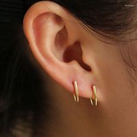 Hoop Earrings Simple Horn Stud Gold Color 925 Sterling Silve...