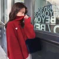 Suéteres femeninos me encantan bordado suéter mujer coreana dulce manga larga tortuga top jirones harajuku moda otoño invierno para mujeres