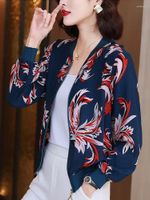 Женские куртки корейская мода летняя женщина цветы печатная куртка с длинным рукавом тонкое женское пальто солнцезащитное креме