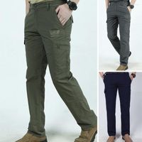 Pantalones para hombres Color s￳lido Cintura el￡stica Multi bolsillos de verano pantalones de verano