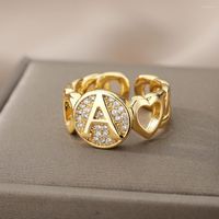 Cluster anneaux Zircon Heart Initial Lettre pour les femmes en acier inoxydable couple ajusté en anneau de mariage bijoux de mariage