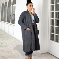 겉옷 여성 플러스 사이즈 스웨터 재킷 2022 가을 겨울 옷깃 긴 슬리브 슬림 한 주머니 따뜻한 패션 레이디 카디건 코트