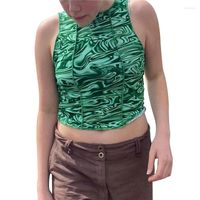 Kadın Tankları Kadın Gömlek Kore Moda Tee O-Beeck Tank Tops Kolsuz Soyut Sıvı Baskı Yaz Y2K T-Shirt Giyim