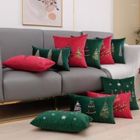 Cubierta de Navidad de terciopelo bordado de almohada 30x50 45x45cm Sof￡ de decoraci￳n roja verde para sala de estar decorativa de almohada