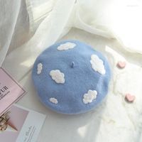 Berets Japanische Wolke Beret Herbst und Winter süßer blauer Hut -Woll -Strickkappen für Frauen Boina Mujer Sombreros de