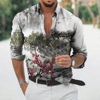Мужские повседневные рубашки на гавайской мужской рубашке с длинным рукавом 3D Printed Top Top Top Laindscape осень 2022