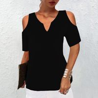 Blouses de mujer Camisas para mujeres Summer Off Shoulder BLUSIￓN FANACIￓN Fashion Casual V Neck Color s￳lido Camiseta de manga corta