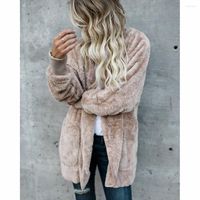 Kadın Kürk Moda Ceket Kadınlar Sonbahar Kış Paltosu Sıcak yumuşak kapüşonlu gündelik bulanık polar büyük boy açık ön hırka damlası