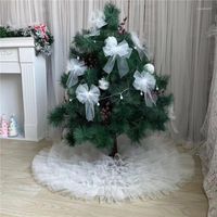 크리스마스 장식 1pc 흰색 나무 치마 메쉬 결혼식 주름 카펫 크리스마스 장식품 바닥 매트 홈 생일 파티 장식