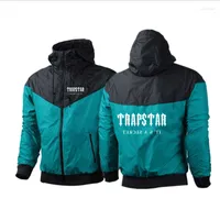 남자 정장 2022 Spring Trapstar 남자 폭격기 재킷 S-3XL 슬림 한 단색 인쇄 후드 트렌치 코트 지퍼