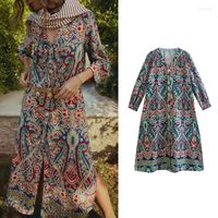Casual Dresses Autumn 2022 Women Fashion Print Loose Dress V...