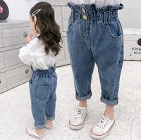 Женские джинсы весенняя осень девочки с высокой талией брюки хлопковые повседневные детские брюки подростки джинсовая одежда для мальчиков