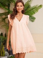 Casual Dresses Dress 2022 Summer Short Sleeve Cutout Lace Wi...