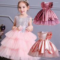 Girl Dresses Flower Girls Evening Party Dress per Big Bow Lace Pace Pace Princess Fantasy Bambini Bambini Formale matrimonio