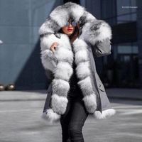 Kadın trençkotları marka tarzı büyük yün yaka kışlık kadın moda sıcak kalın gevşek rahat kapüşonlu uzun kollu ceket kadın