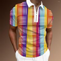 남성용 폴로 여름 남성용 의류 셔츠 거리 성격 색상 블록 인쇄 캐주얼 짧은 슬리브 T 라펠 지퍼