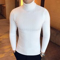 Suéteres masculinos moda coreana fit de cuello alto hombre tortuga de tortuga suéter de punto