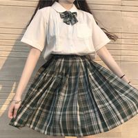 Vêtements Ensembles d'été japonais Vent de vent de vent à manches courtes chemise à manches courtes Plaid Jupe plissée JK Uniformes Suit Female Girl Girl