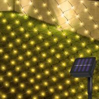 Cadenas Beiaidi LED de malla LED con alimentaci￳n solar Luz de cadena 1.1x1.1m 2x3m Cortina de ventana Fiesta de Navidad Garland de ￡rboles de Navidad