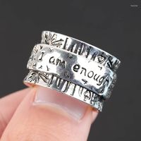 Cluster -Ringe Vintage Silber Farbe Gravurer Löwenzahn Weitring Beschriftung Ich bin genug Inspiration für Männer Frauen Punk Party Schmuck Z158