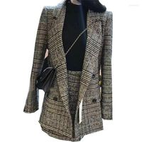 Женские костюмы осень и зимние женские клетчатые шерстяные куртки женская юбка для твидового пальто Двухектуальная 545