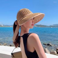 Breite Krempeln Hüte Sommer Frauen Sonnenfaltbare Kopfbedeckung im Freien Sonnenschutzwede Mode süße Anti-UV-Küche Beach Cap Hut