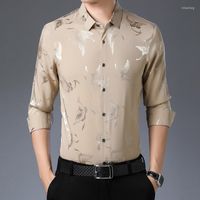 Мужские повседневные рубашки 2022 летние весенние мужская шелковая одежда мода мода бабочка рубашка мужская мягкая уличная одежда с длинными рукавами