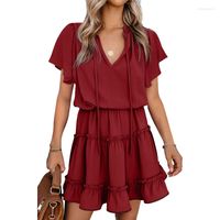 Casual Dresses Dress Women' s Solid Color Summer V- neck L...