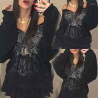 Kadın Hoodies Y2K Grunge Punk Butter Baskı Büyük Boy Lip Harajuku Kapüşonlu Siyah Goth Sweatshirt Kış Vintage Uzun Kollu Ceketler