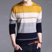 Suéteres masculinos 2022 Versión coreana de otoño e invierno Corea redonda de cuello irregular Pármaco de moda de rayas