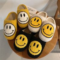 Terlik Komik Korkak Kış Kadınları 'Kabarık Sahte Kürk Gülümseme Yüz Ev Ayakkabı Kadın Evi Damlası 220906