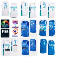 Slovénie 2022 Eurobasket National Team Basketball 11 Jaka Blazic Jersey 30 Zoran Dragic 8 Edo Muric 3 Goran Dragic 10 Mike Tobey Luka Doncic 77 Sport Screen Print