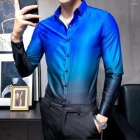 Мужские платья рубашки мужчины бизнес -повседневная рубашка Camisa Social Masculina Manga Longa Gradient Formal для 2022 года в британском стиле с длинным рукавом